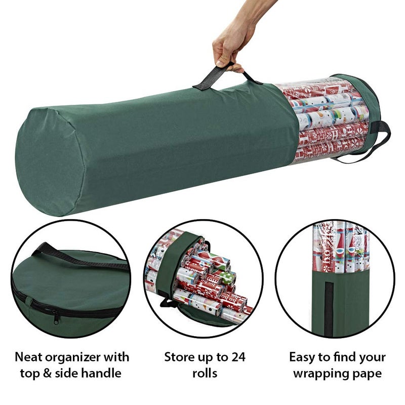 ProPik Gift Wrapping Paper Storage Organizer Bag, Store Up To 24 Rolls 40 Inch, Heavy Duty Polyester plus PVC Clear Bag with Handles and Zippered Top for Gift Wrap and Ribbons (Green) - Image 5
